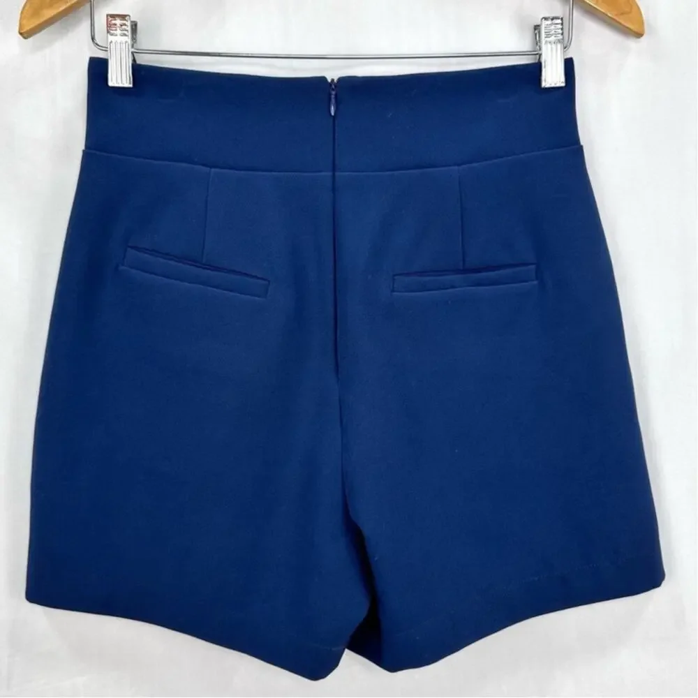 Walter Baker Molly High Waist Twill Shorts Navy Gold Button Size 2